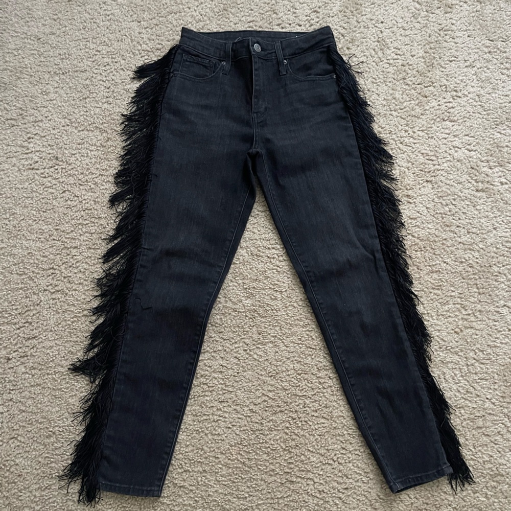 High Rise Skinny Ankle Jeans with Fringe